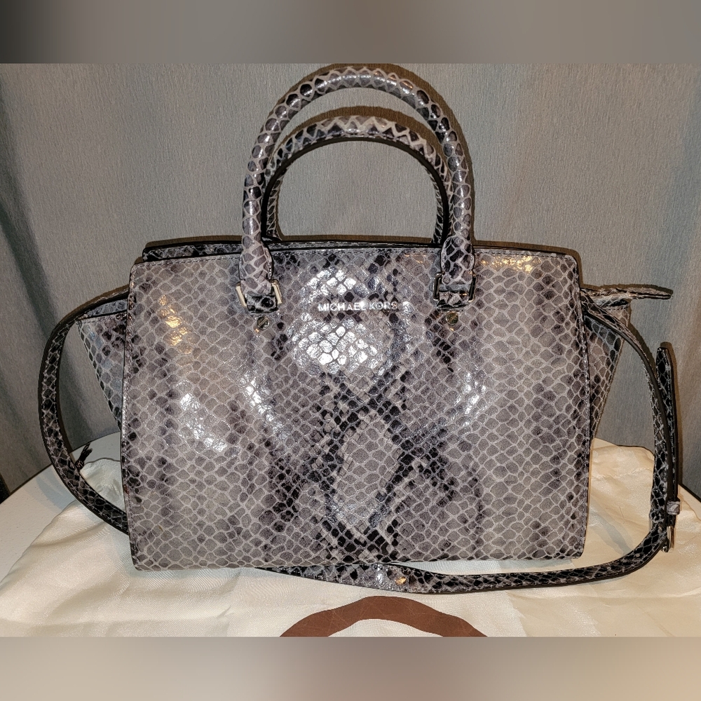 Michael Kors Black and Gray Snake Leather Purse